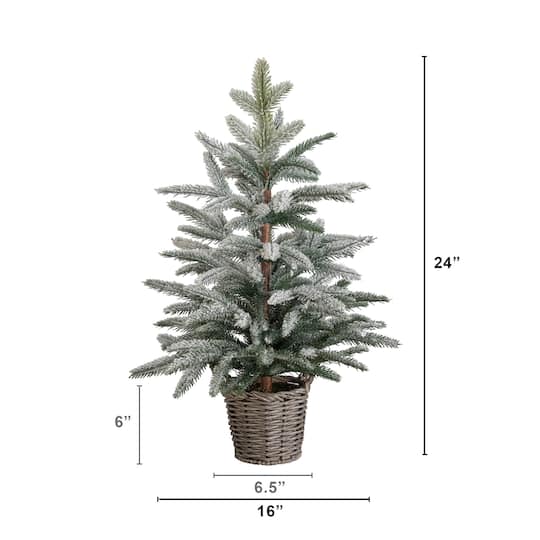 Nearly Natural 24" Artificial Frosted Christmas Tree in Decorative Basket